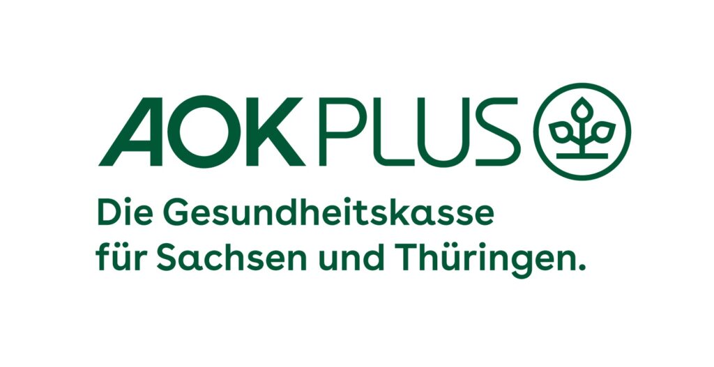 Das Logo der AOK Plus. Die Gesundheitskasse für Sachsen und Thüringen.